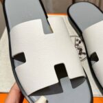 Dép Hermes Nam da Epsom (Sần) Trắng Lót Xám Best Quality