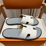 Dép Hermes Nam da Epsom (Sần) Trắng Lót Xám Best Quality