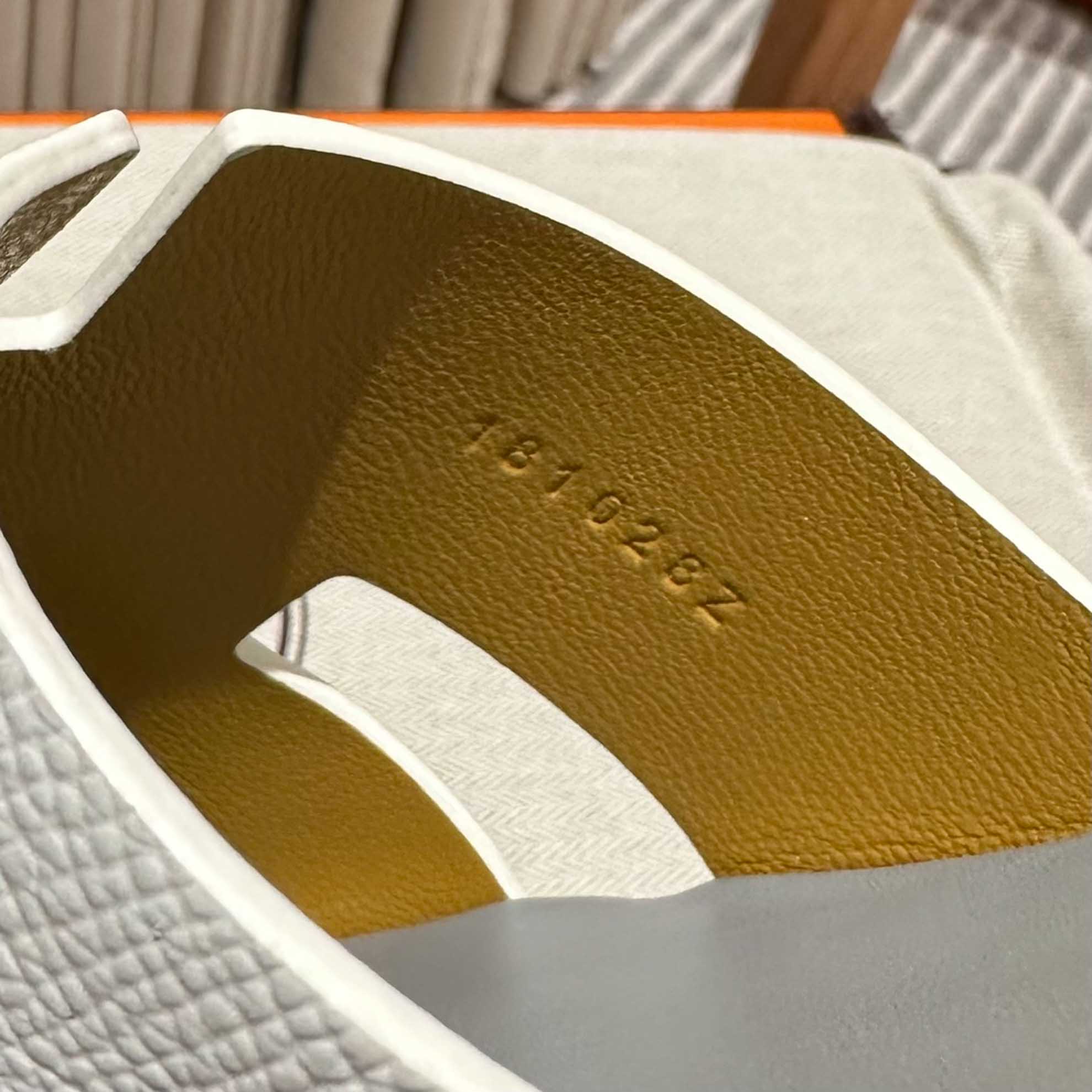 Dép Hermes Nam da Epsom (Sần) Trắng Lót Xám Best Quality