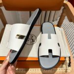 Dép Hermes Nam da Epsom (Sần) Trắng Lót Xám Best Quality