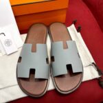 Dép Hermes Nam da Epsom (Sần) Xám Lót Nâu Best Quality