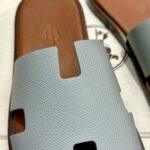 Dép Hermes Nam da Epsom (Sần) Xám Lót Nâu Best Quality