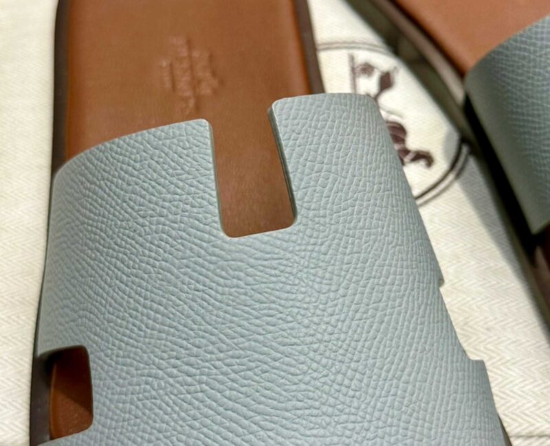 Dép Hermes Nam da Epsom (Sần) Xám Lót Nâu Best Quality