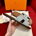 Dép Hermes Nam da Epsom (Sần) Xám Lót Nâu Best Quality