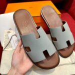 Dép Hermes Nam da Epsom (Sần) Xám Lót Nâu Best Quality