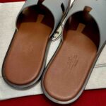 Dép Hermes Nam da Epsom (Sần) Xám Lót Nâu Best Quality