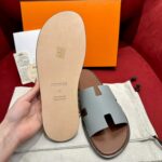 Dép Hermes Nam da Epsom (Sần) Xám Lót Nâu Best Quality