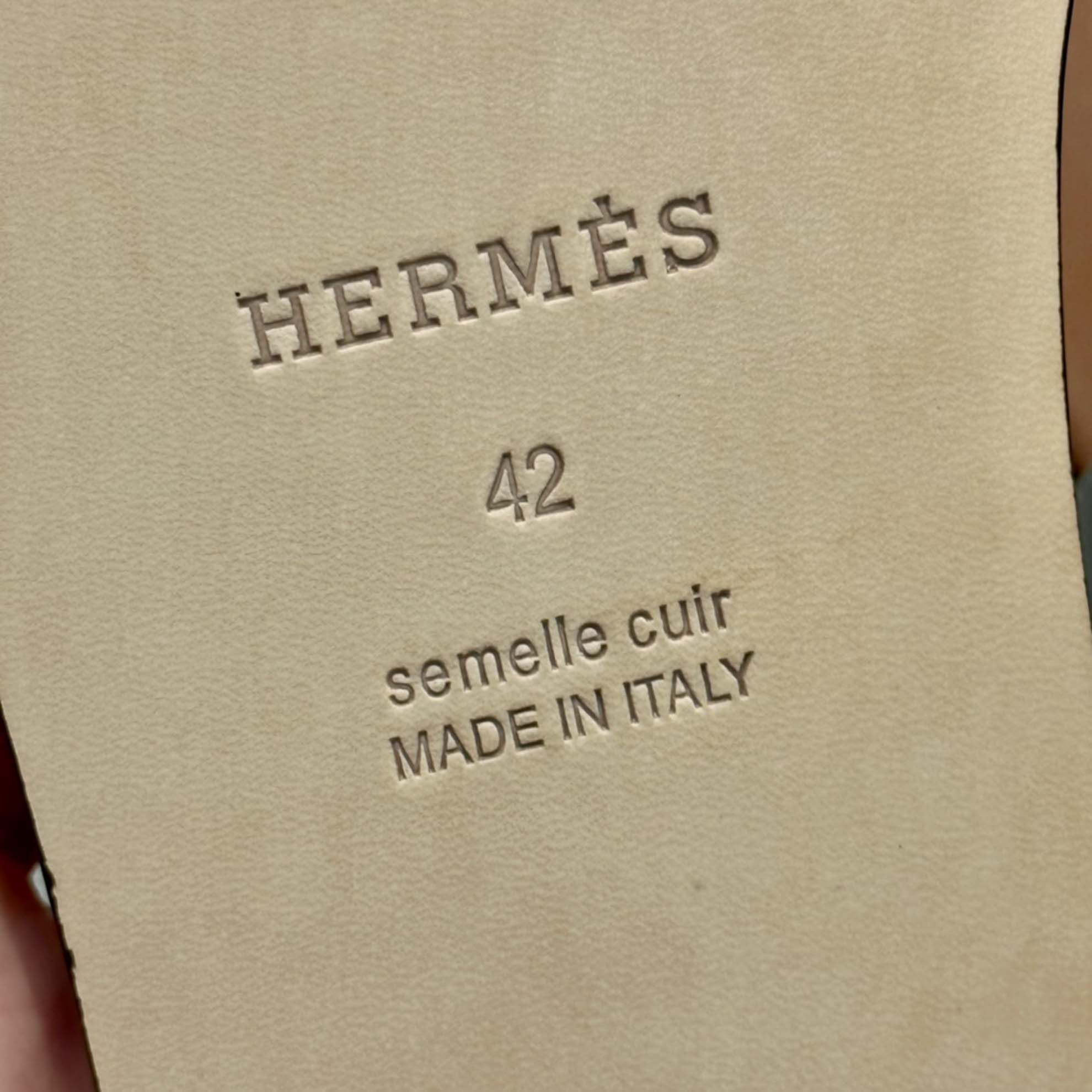 Dép Hermes Nam da Epsom (Sần) Xám Lót Nâu Best Quality