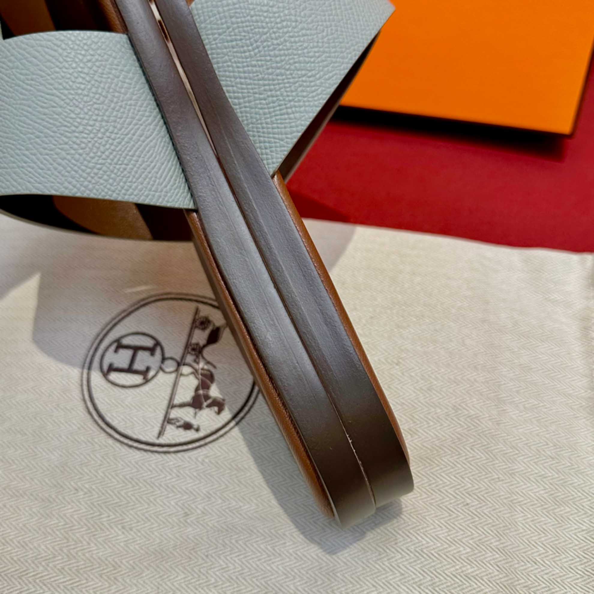 Dép Hermes Nam da Epsom (Sần) Xám Lót Nâu Best Quality