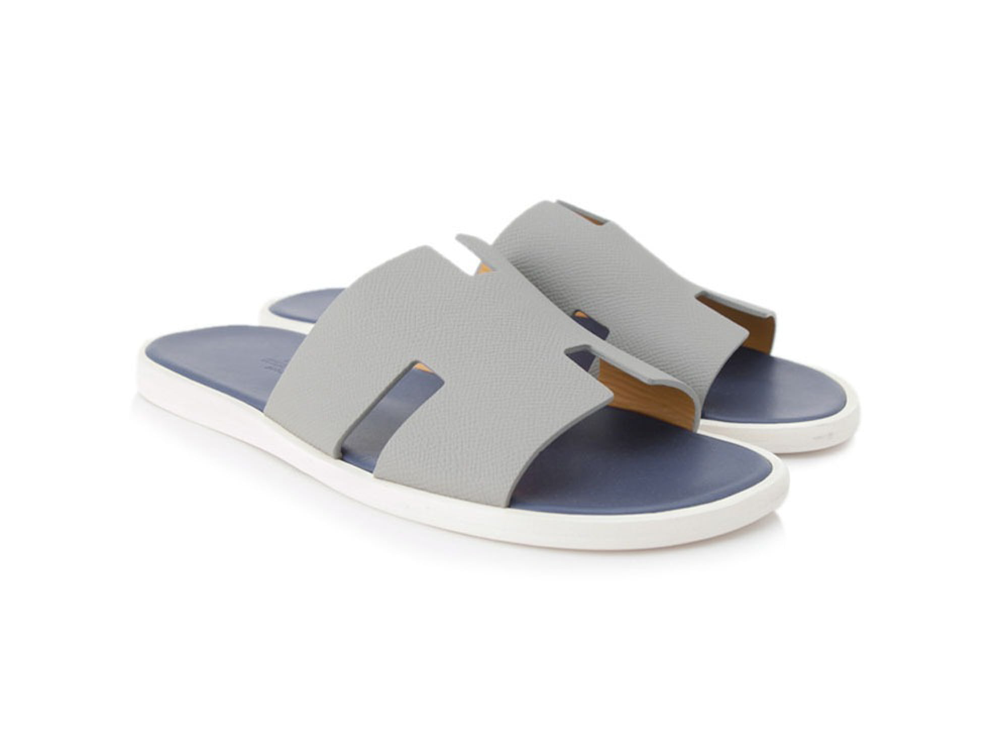 Dép Hermes Nam da Epsom (Sần) Xám Lót Xanh Best Quality