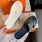 Dép Hermes Nam da Epsom (Sần) Xám Lót Xanh Best Quality