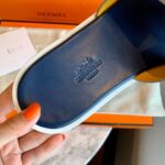 Dép Hermes Nam da Epsom (Sần) Xám Lót Xanh Best Quality