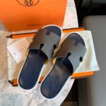 Dép Hermes Nam da Epsom (Sần) Xám Lót Xanh Best Quality