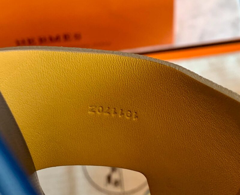 Dép Hermes Nam da Epsom (Sần) Xám Lót Xanh Best Quality