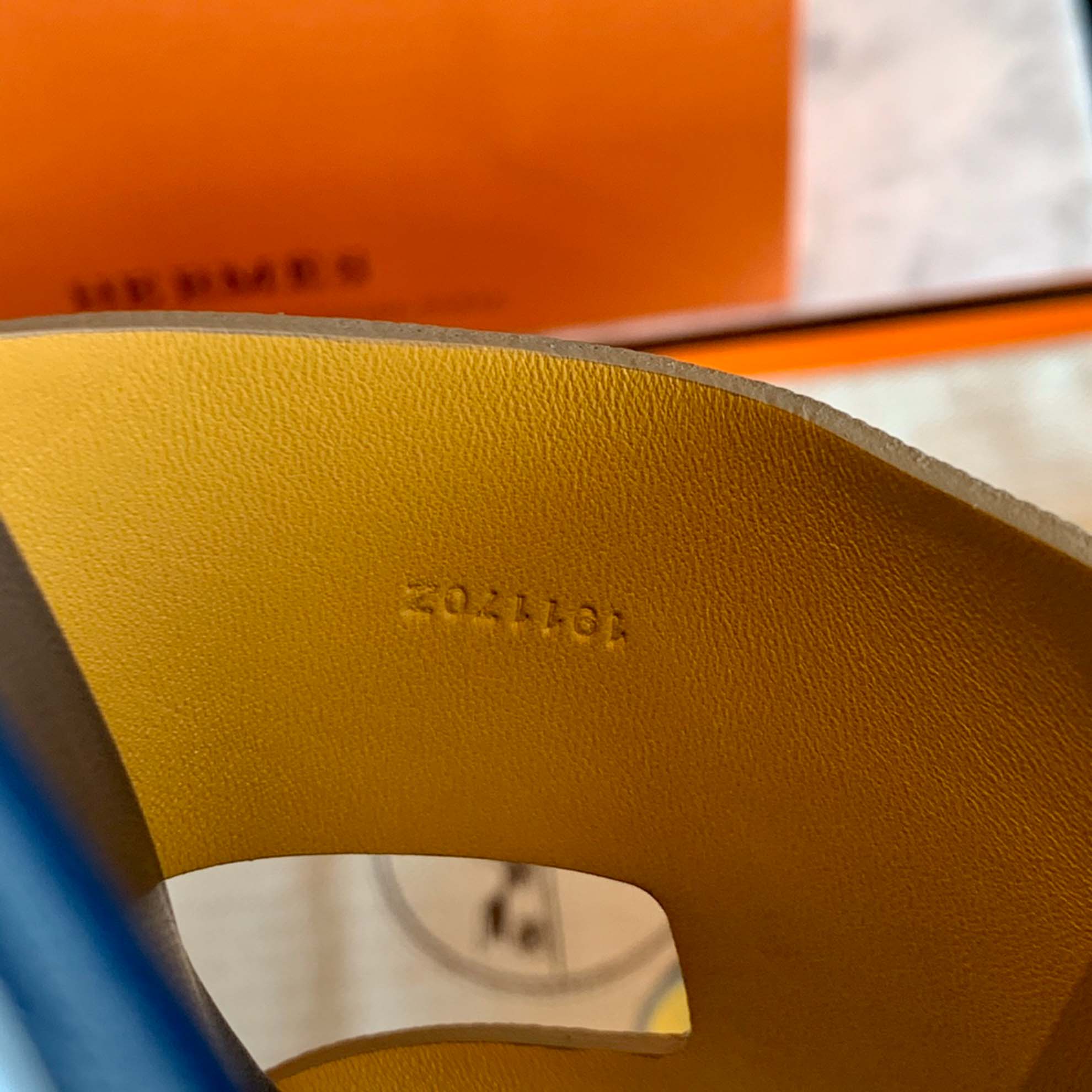 Dép Hermes Nam da Epsom (Sần) Xám Lót Xanh Best Quality