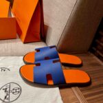 Dép Hermes Nam da Epsom (Sần) Xanh Lót Cam Best Quality