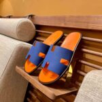 Dép Hermes Nam da Epsom (Sần) Xanh Lót Cam Best Quality