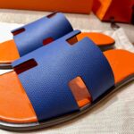 Dép Hermes Nam da Epsom (Sần) Xanh Lót Cam Best Quality