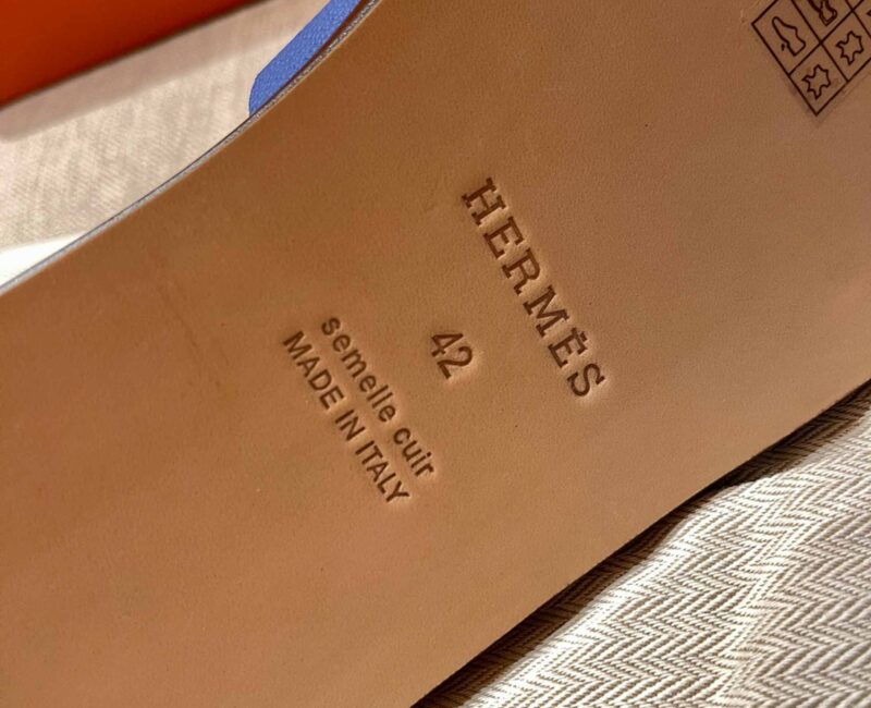 Dép Hermes Nam da Epsom (Sần) Xanh Lót Cam Best Quality