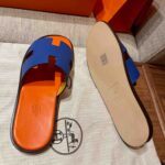 Dép Hermes Nam da Epsom (Sần) Xanh Lót Cam Best Quality