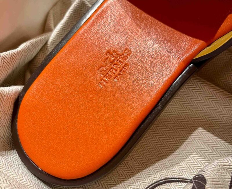 Dép Hermes Nam da Epsom (Sần) Xanh Lót Cam Best Quality