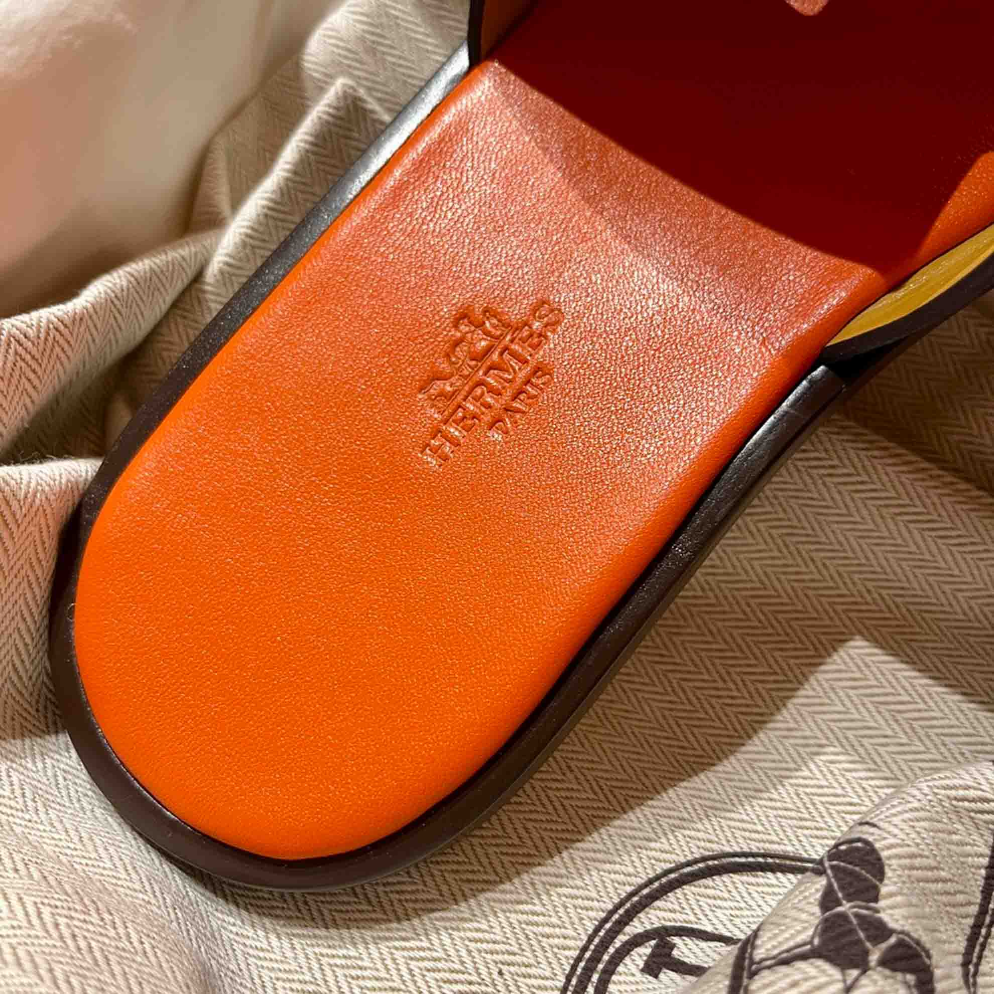 Dép Hermes Nam da Epsom (Sần) Xanh Lót Cam Best Quality