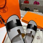 Dép Hermes Nam Da Trơn Bicolor Xám Đen Best Quality