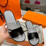 Dép Hermes Nam Da Trơn Bicolor Xám Đen Best Quality