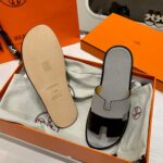 Dép Hermes Nam Da Trơn Bicolor Xám Đen Best Quality