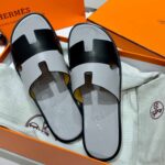 Dép Hermes Nam Da Trơn Bicolor Xám Đen Best Quality