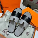 Dép Hermes Nam Da Trơn Bicolor Xám Đen Best Quality