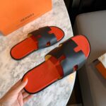 Dép Hermes Nam Da Trơn Đen lót Đỏ Cam Best Quality