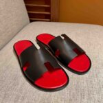 Dép Hermes Nam Da Trơn Đen lót Đỏ Tươi Best Quality