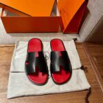 Dép Hermes Nam Da Trơn Đen lót Đỏ Tươi Best Quality