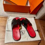 Dép Hermes Nam Da Trơn Đen lót Đỏ Tươi Best Quality