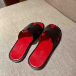Dép Hermes Nam Da Trơn Đen lót Đỏ Tươi Best Quality