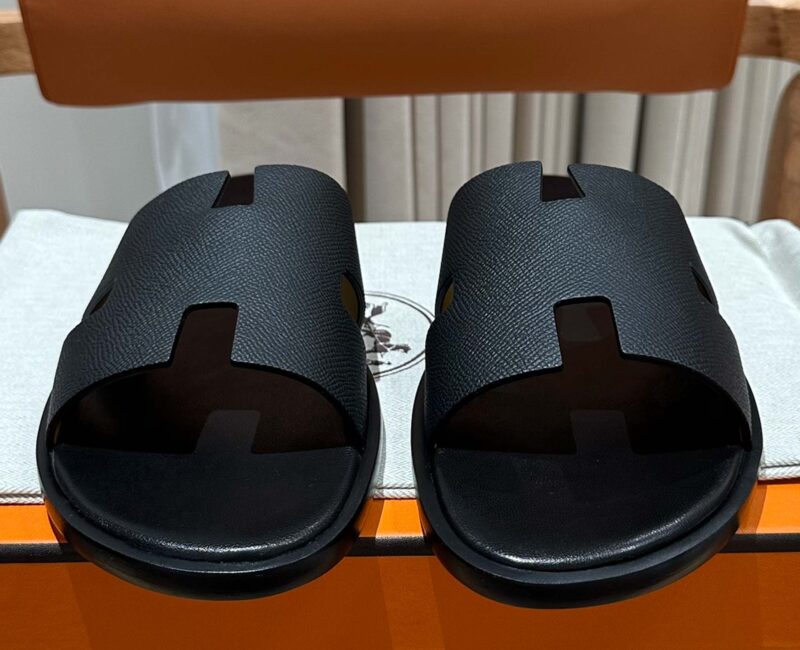 Dép Hermes Nam Full Đen Da Epsom (Sần) Best Quality