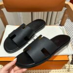 Dép Hermes Nam Full Đen Da Epsom (Sần) Best Quality