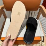 Dép Hermes Nam Full Đen Da Epsom (Sần) Best Quality