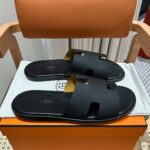 Dép Hermes Nam Full Đen Da Epsom (Sần) Best Quality