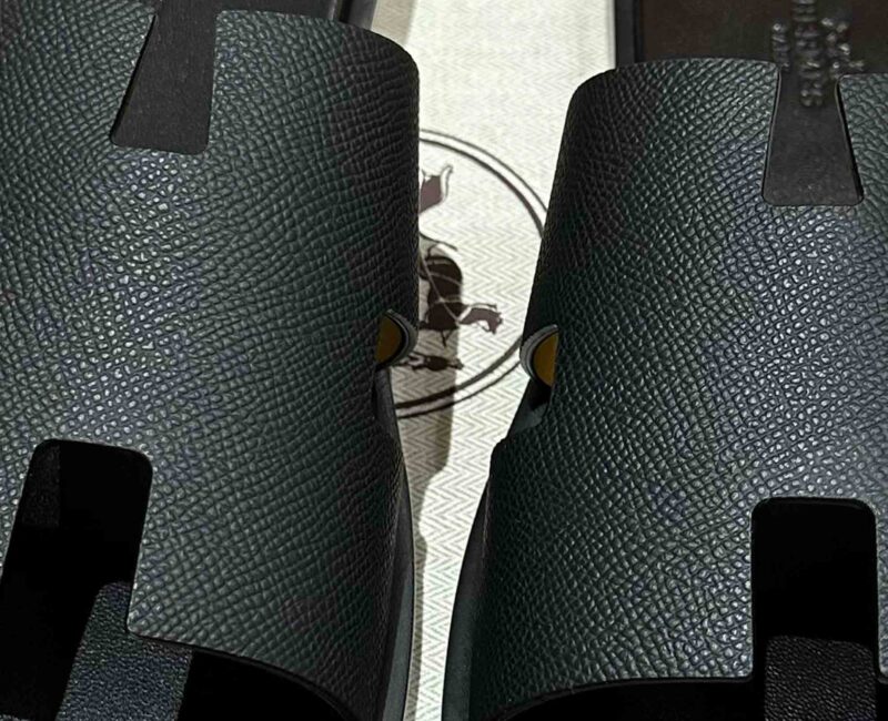 Dép Hermes Nam Full Đen Da Epsom (Sần) Best Quality