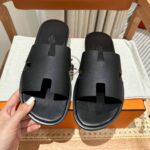 Dép Hermes Nam Full Đen Da Epsom (Sần) Best Quality