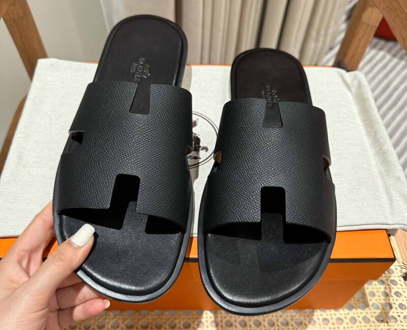 Dép Hermes Nam Full Đen Da Epsom (Sần) Best Quality