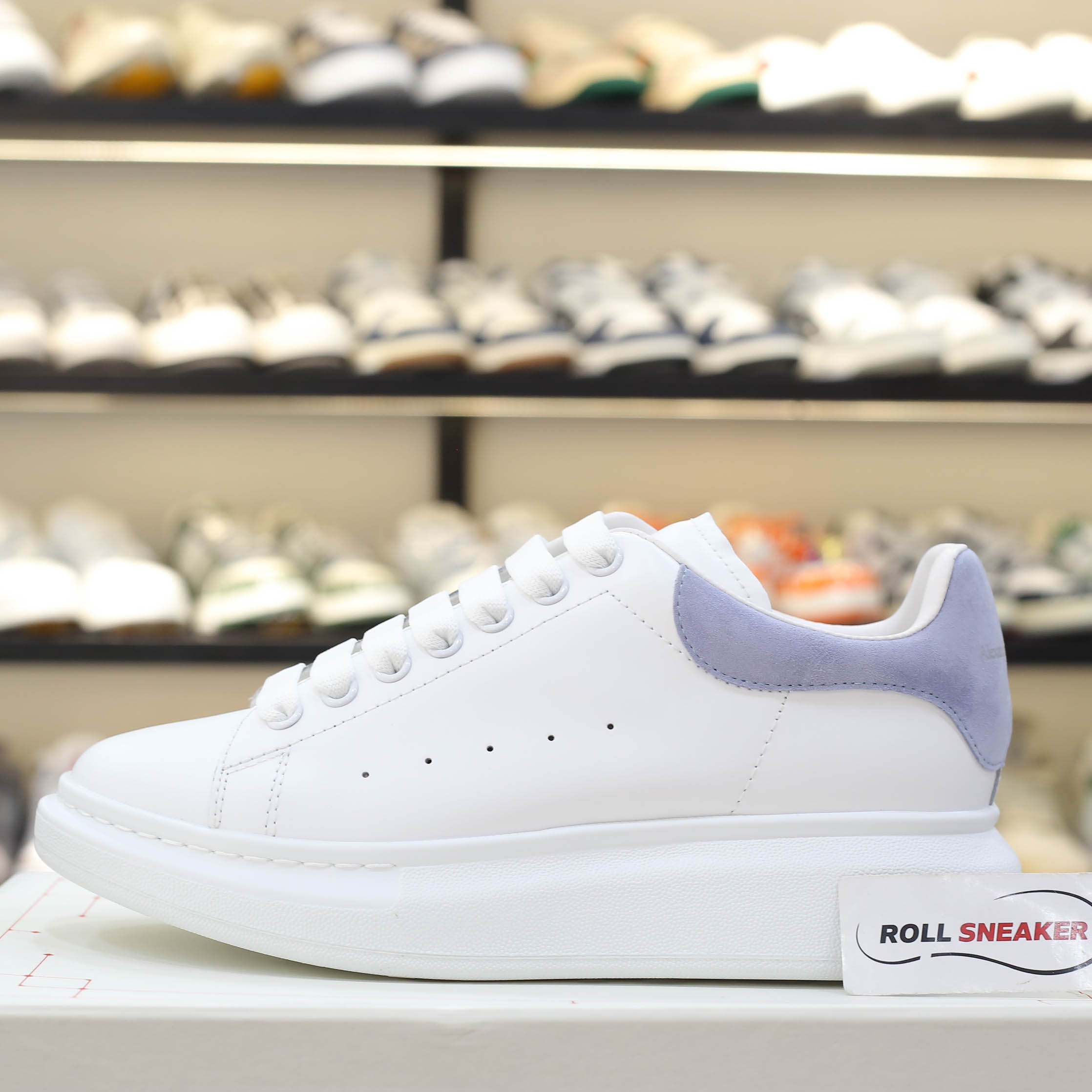 Giày Alexander Mcqueen Trắng Gót Da Blue Baby