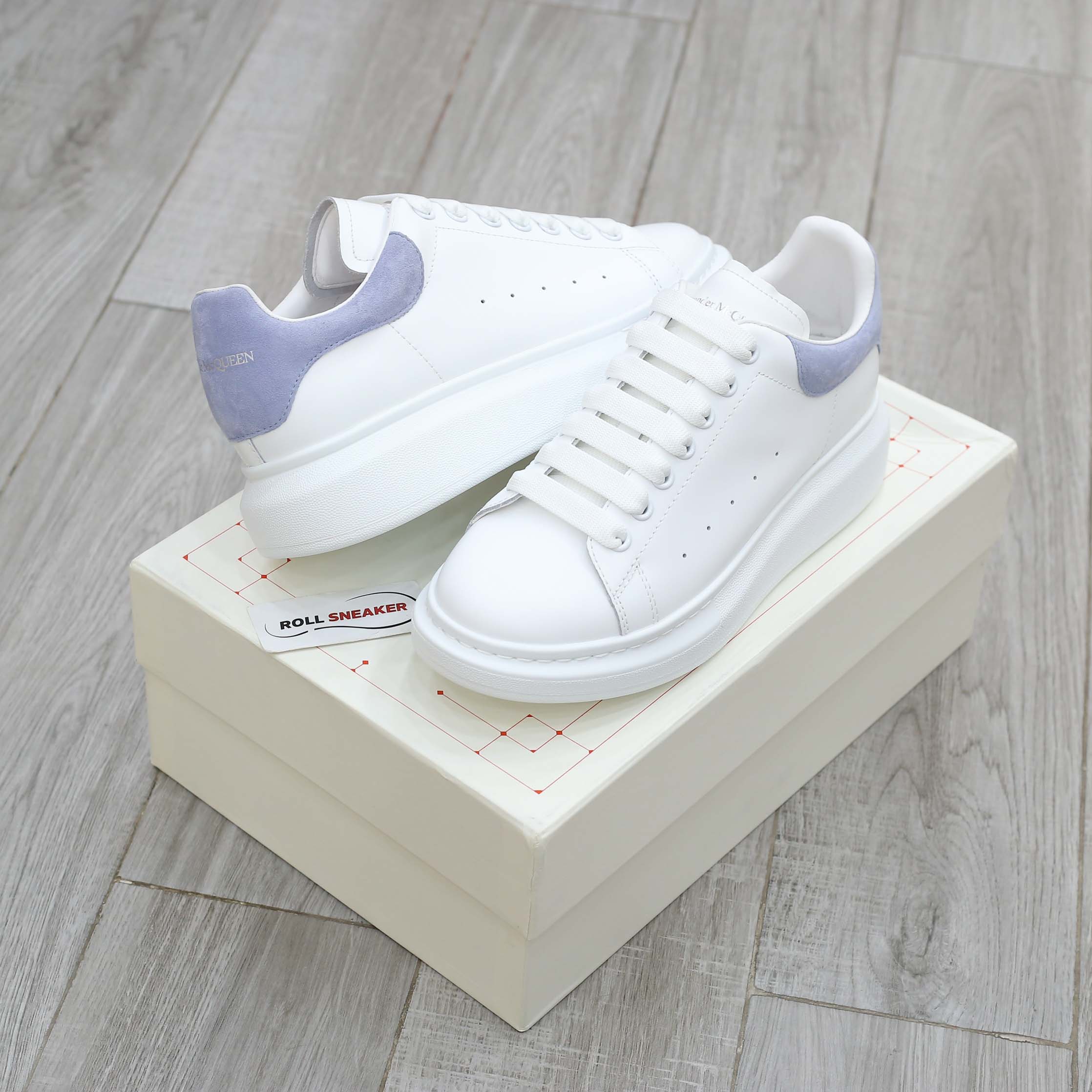 Giày Alexander Mcqueen Trắng Gót Da Blue Baby