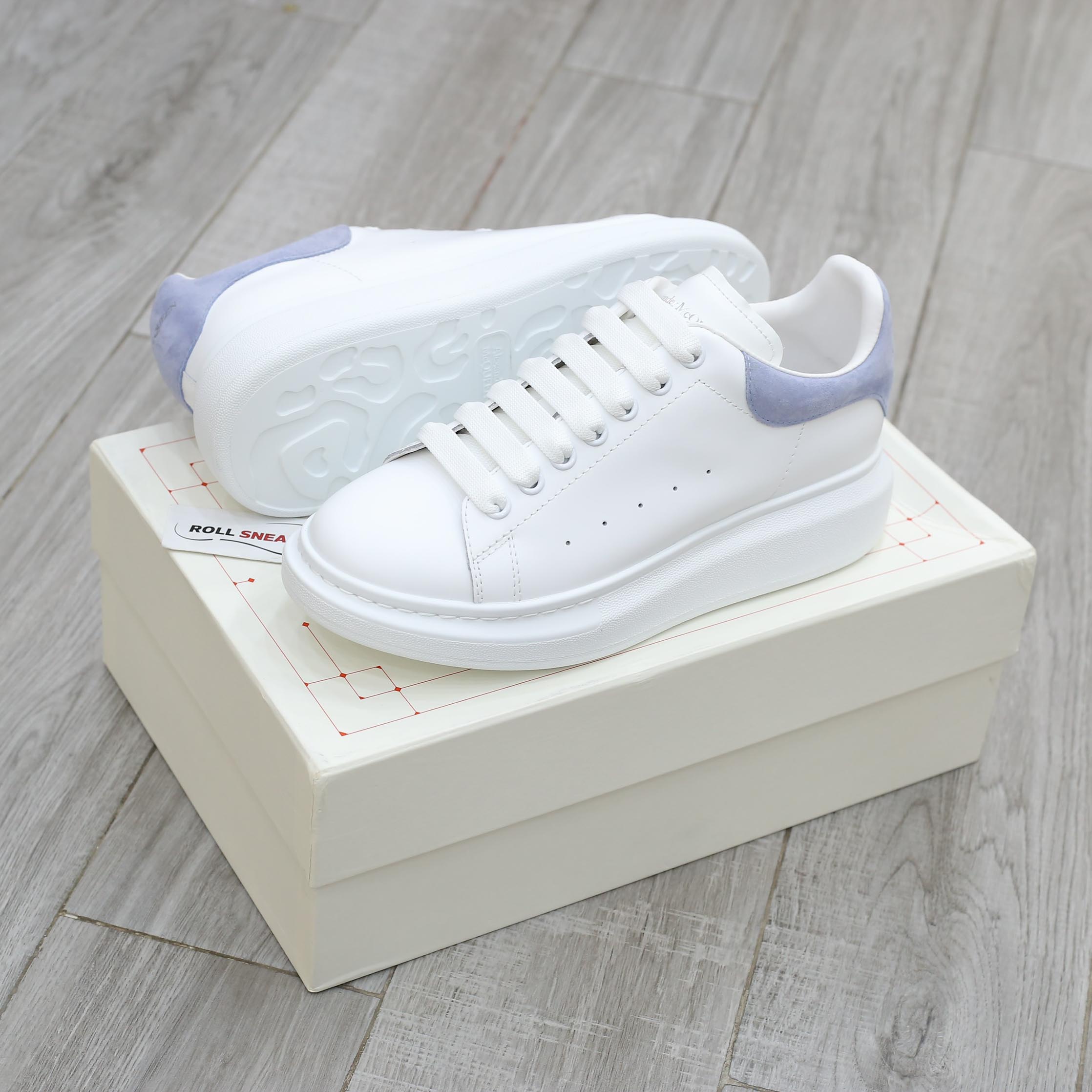 Giày Alexander Mcqueen Trắng Gót Da Blue Baby