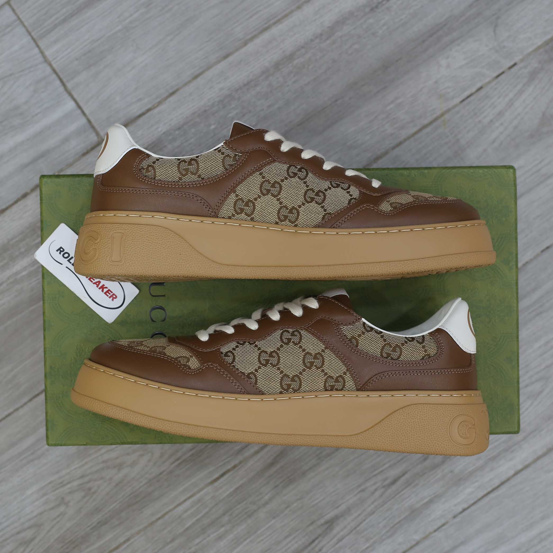 Giày Gucci GG Sneaker Brown leather họa tiết Orignal GG canvas Best Quality