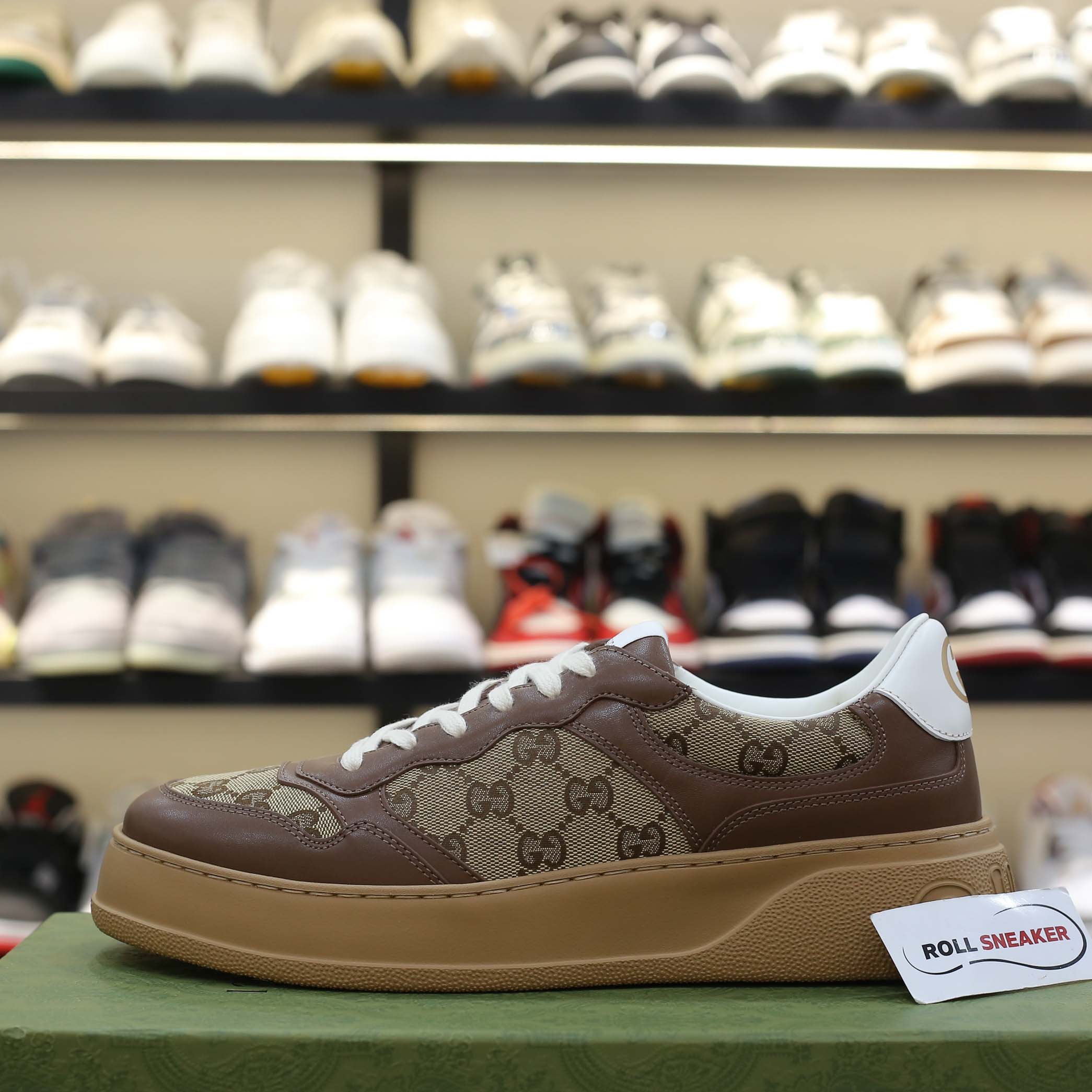 Giày Gucci GG Sneaker Brown leather họa tiết Orignal GG canvas Best Quality