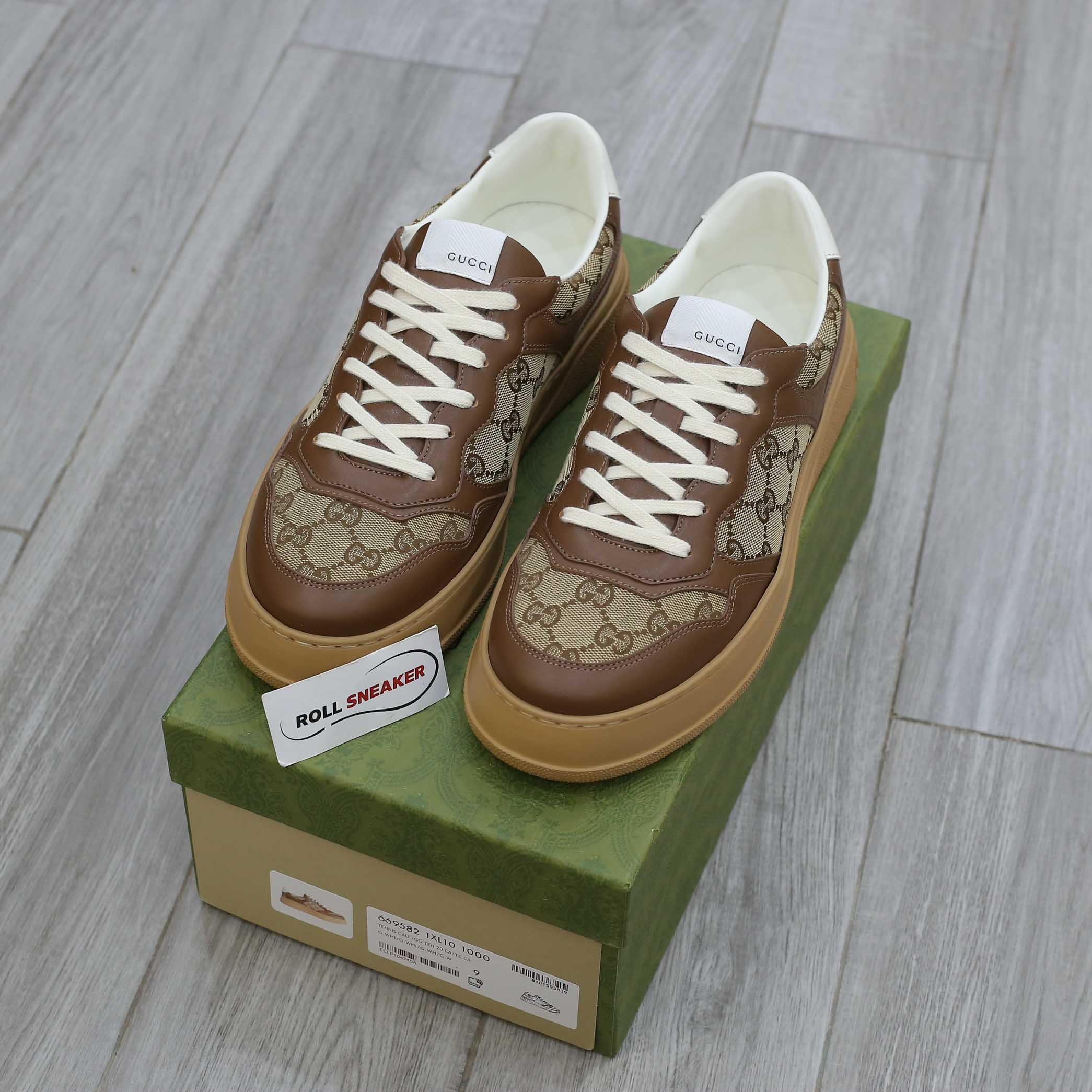 Giày Gucci GG Sneaker Brown leather họa tiết Orignal GG canvas Best Quality