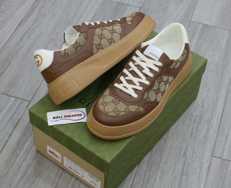 Giày Gucci GG Sneaker Brown leather họa tiết Orignal GG canvas Best Quality